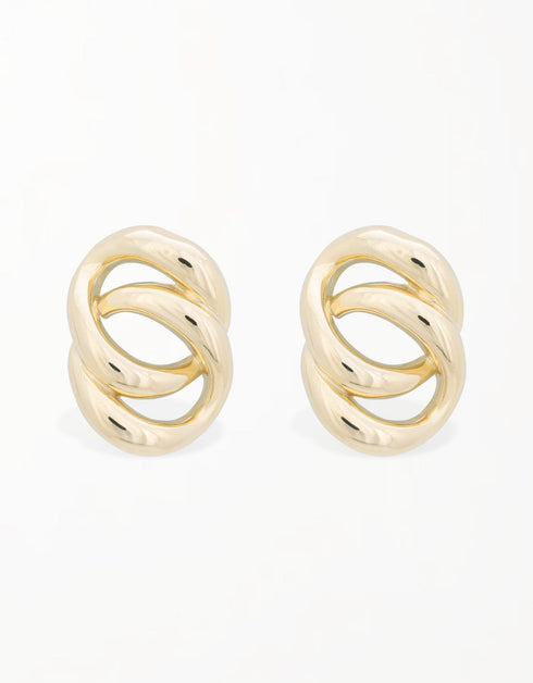 Dolanmış Elegance - 18K Altın Kaplama Çift Halkalı Küpe