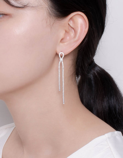 Radiant Ribbon Drop Earrings with CZ Chain Earrings