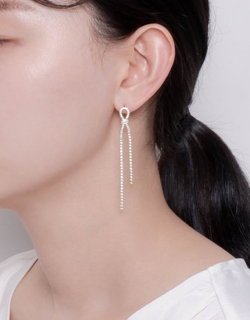 Radiant Ribbon Drop Earrings with CZ Chain Earrings