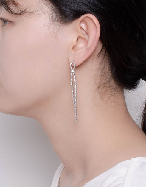 Radiant Ribbon Drop Earrings with CZ Chain Earrings