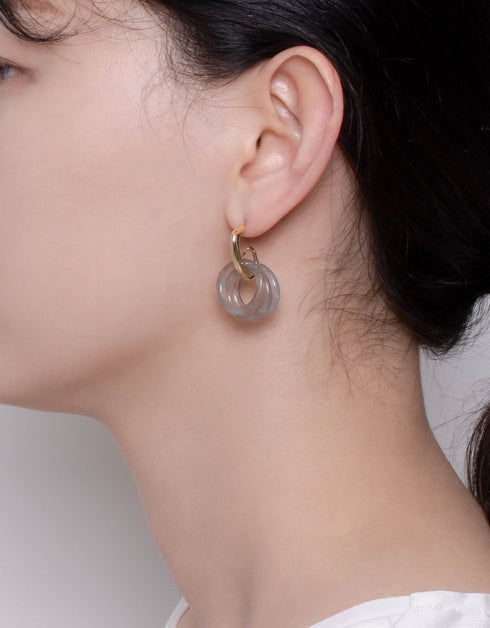 别致的 18K 镀金环状层叠吊式耳环 - 棕色和灰色选项