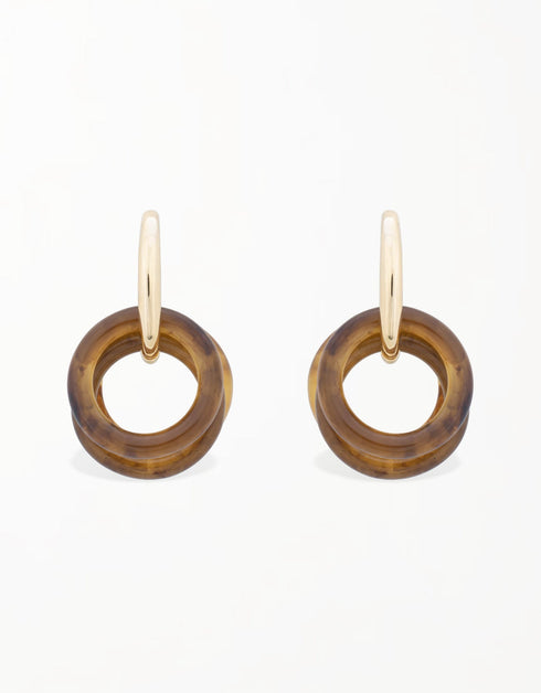 别致的 18K 镀金环状层叠吊式耳环 - 棕色和灰色选项