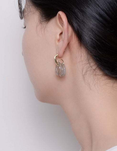 别致的 18K 镀金环状层叠吊式耳环 - 棕色和灰色选项