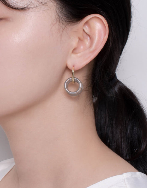 别致的 18K 镀金环状层叠吊式耳环 - 棕色和灰色选项
