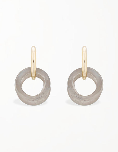 别致的 18K 镀金环状层叠吊式耳环 - 棕色和灰色选项