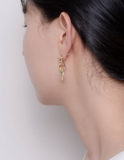 Zarif Altın Kare ve Oval Halka Damla Küpe