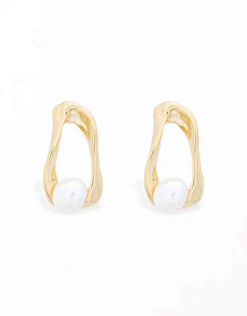 Lüks Altın Kaplama Tatlı Su İncisi Saplama Küpe