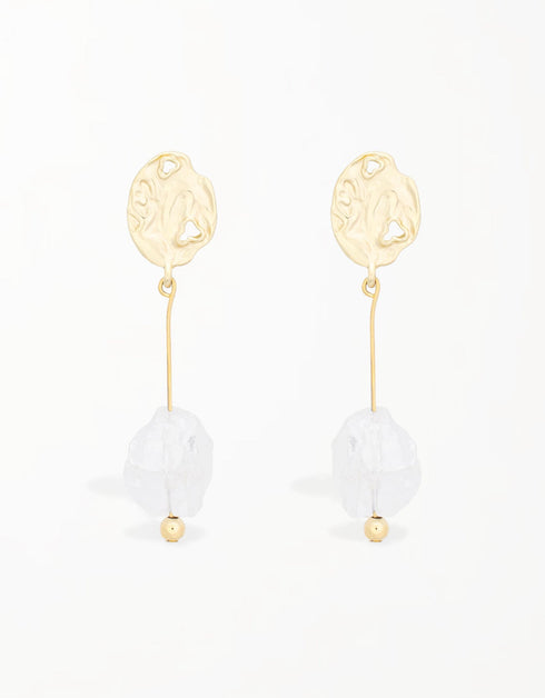 Lustrous Quartz Illusion Drop Earrings - 18K Gold Plating