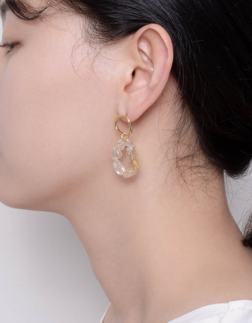 Doğanın Ritmi Boncuklu Halka Damla Küpe 18 Ayar Altın