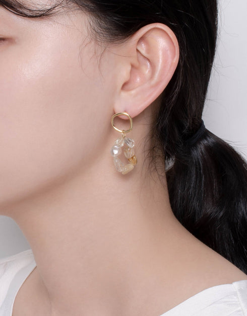 Doğanın Ritmi Boncuklu Halka Damla Küpe 18 Ayar Altın