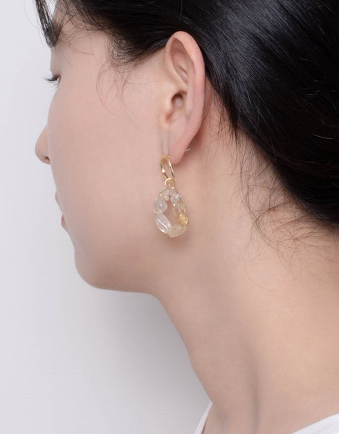 Doğanın Ritmi Boncuklu Halka Damla Küpe 18 Ayar Altın