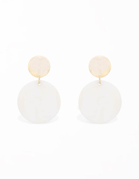 18 Ayar Altın Çağdaş Beyaz Disk Sallantılı Küpe