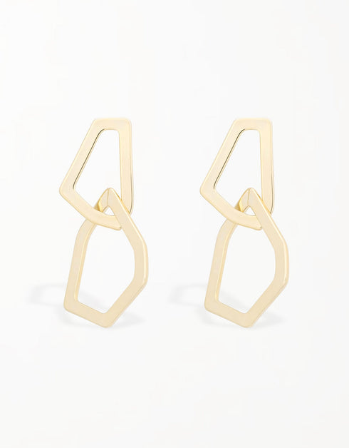 18K 金几何优雅六边形吊式耳环