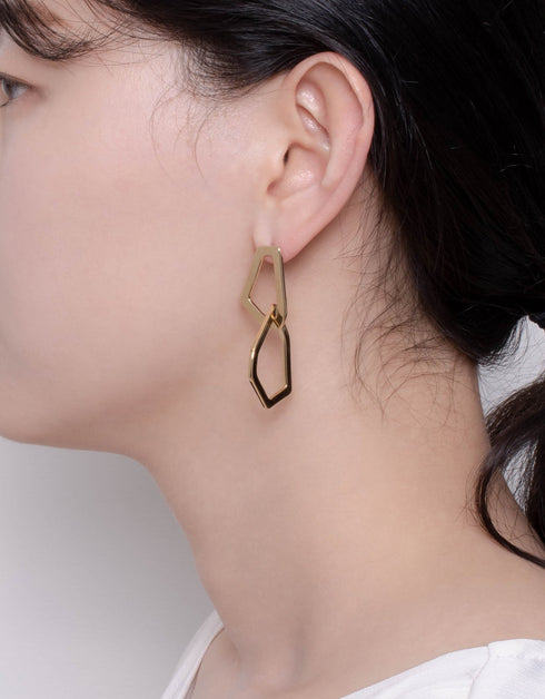 18K 金几何优雅六边形吊式耳环