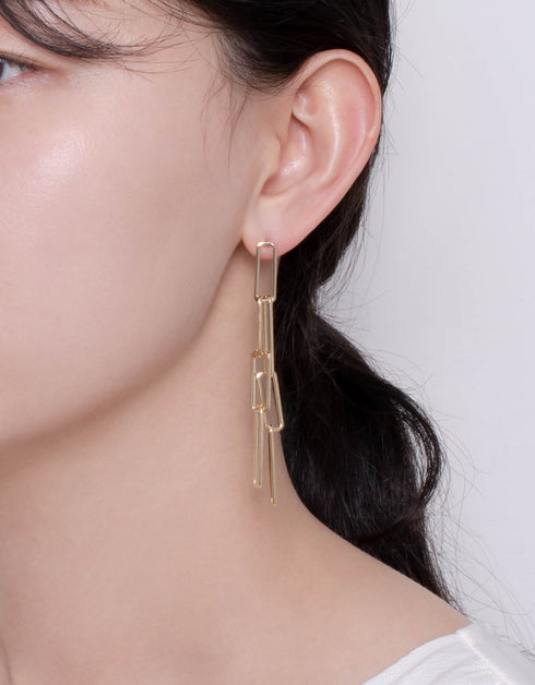 18K Altın Heykel Bağlantılı Zincir Damla Küpe