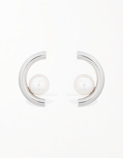 Crescent Pearl Embrace Studs - Gold & Platinum Plating