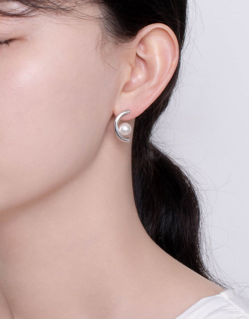 Crescent Pearl Embrace Studs - Gold & Platinum Plating