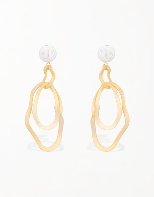 Moonlit Pearl & Golden Waves Drop Earrings