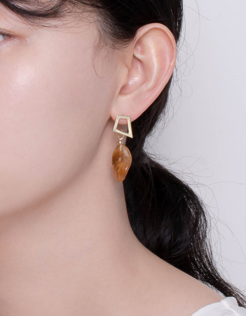 Sarımsı Kuvars Yamuk Damla Küpe