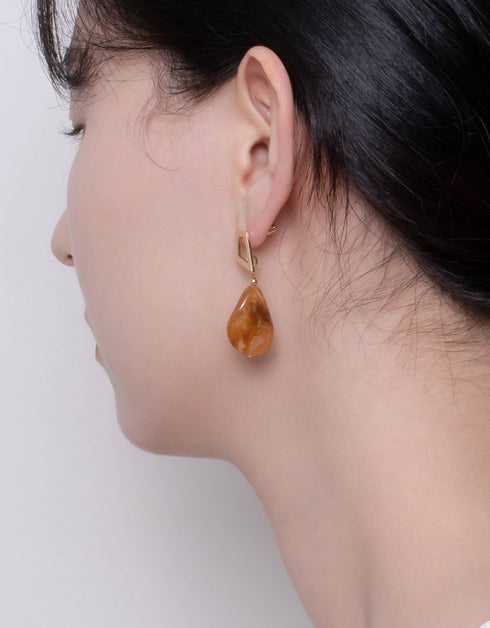 Sarımsı Kuvars Yamuk Damla Küpe