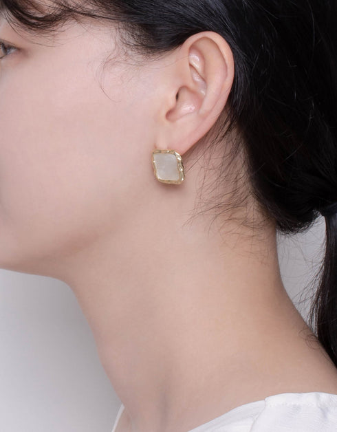 Sun-Kissed Mosaic Quartz Studs - Handcrafted Korean Artistry