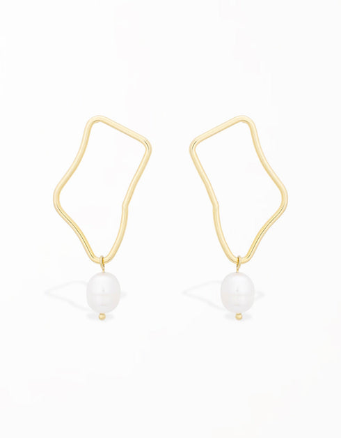 Elegant Pearl Droplet Geometric Earrings - 18K Gold Plated