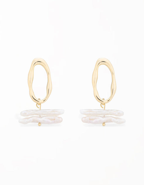 18K Altın Kaplama Aurora İnci Damla Küpe