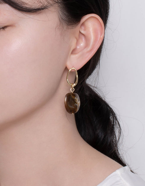 Eclat 18K 金色调卵石吊坠耳环