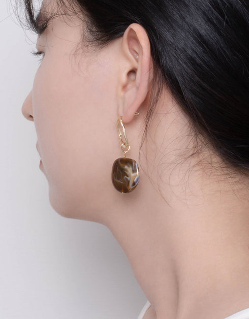 Eclat 18K 金色调卵石吊坠耳环