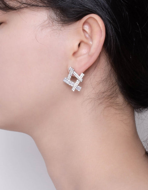 Trendsetter Cubic Zirconia Studs: Sparkling Hashtag Design