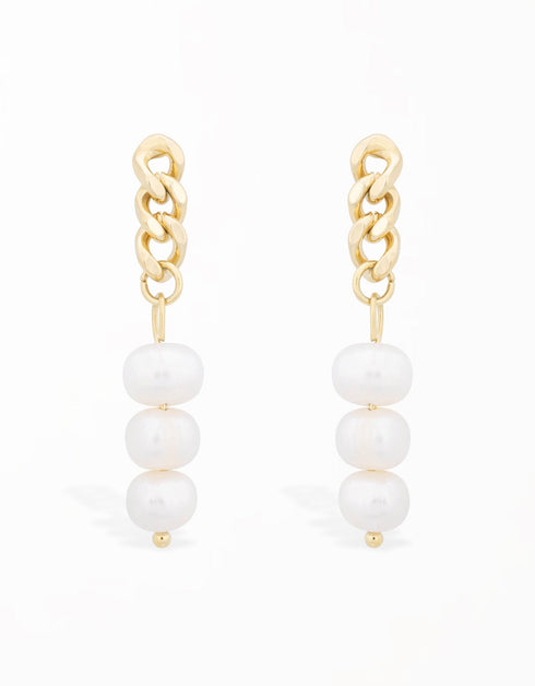 Zarif Tatlı Su İncisi ve Altın Zincir Damla Küpe