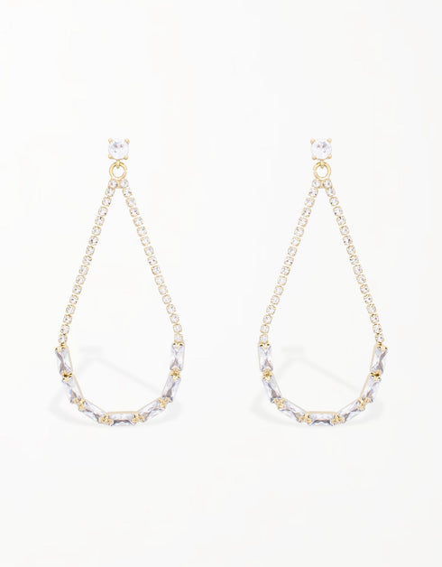 光芒四射泪珠氧化锆链式耳环