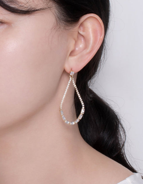 光芒四射泪珠氧化锆链式耳环