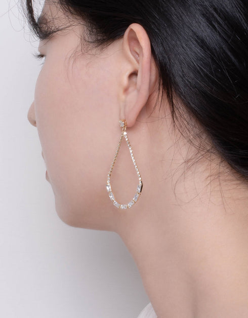 光芒四射泪珠氧化锆链式耳环