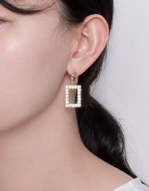 Golden Glamour Square Zirconia Drop Earrings by Percocero
