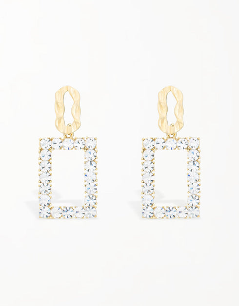 Golden Glamour Square Zirconia Drop Earrings by Percocero