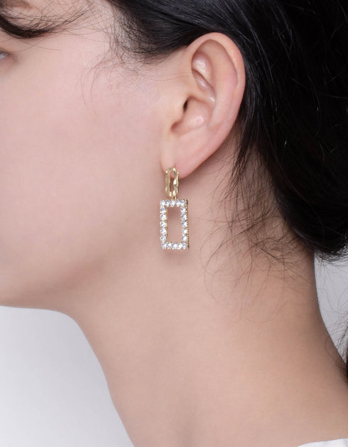 Golden Glamour Square Zirconia Drop Earrings by Percocero