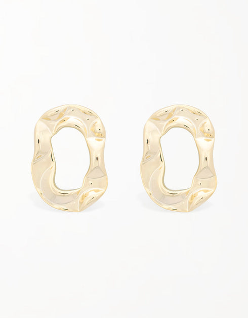 Organic Elegance Wavy Oval Hoop Stud Earrings - Handcrafted