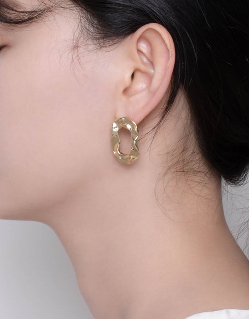 Organic Elegance Wavy Oval Hoop Stud Earrings - Handcrafted