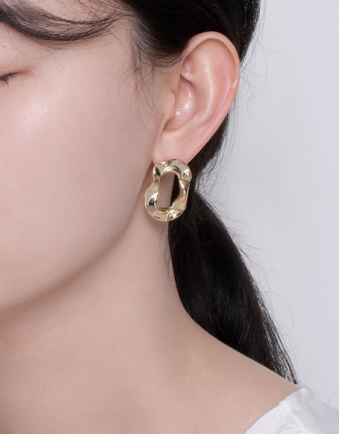 Organic Elegance Wavy Oval Hoop Stud Earrings - Handcrafted