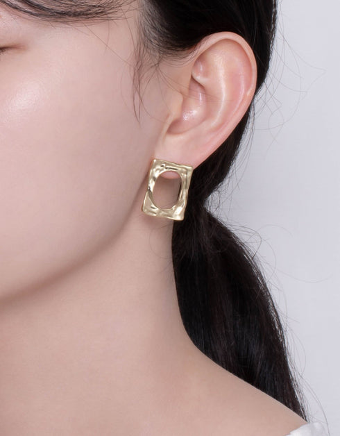 Textured Chic Rectangular Hoop Stud Earrings - Nickel-Free