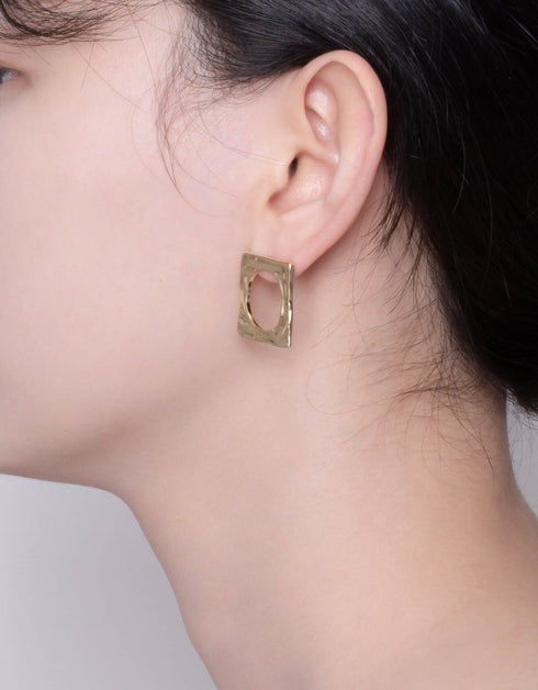 Textured Chic Rectangular Hoop Stud Earrings - Nickel-Free