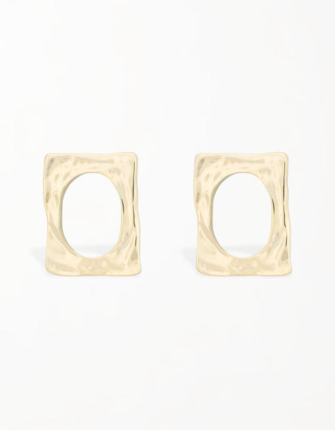 Textured Chic Rectangular Hoop Stud Earrings - Nickel-Free