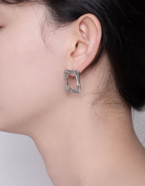 Textured Chic Rectangular Hoop Stud Earrings - Nickel-Free