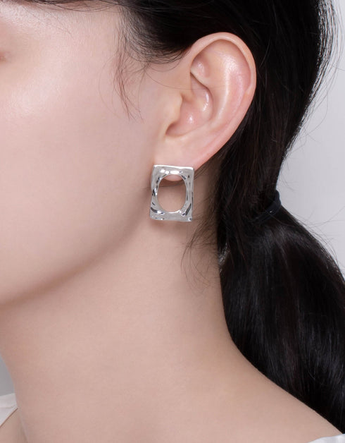 Textured Chic Rectangular Hoop Stud Earrings - Nickel-Free