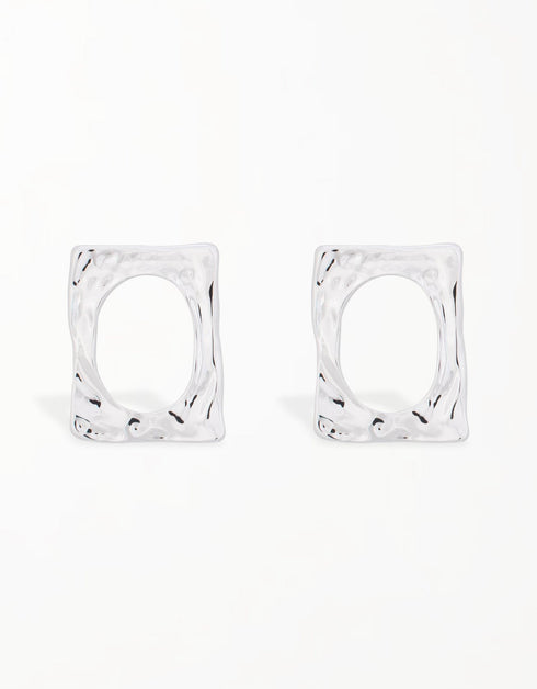 Textured Chic Rectangular Hoop Stud Earrings - Nickel-Free