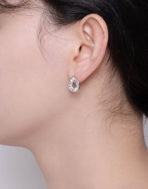 Radiant Teardrops Hoop Studs with Tapered Baguette CZ