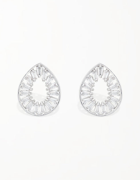 Radiant Teardrops Hoop Studs with Tapered Baguette CZ
