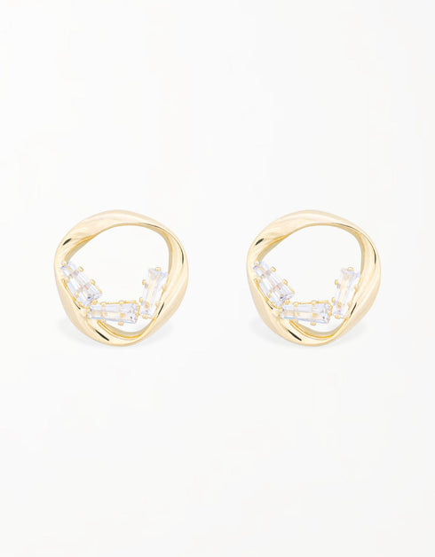 Swirling Sparkle Studs with Baguette CZ, Asymmetrical design