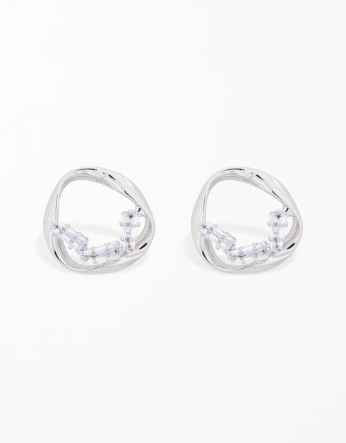 Swirling Sparkle Studs with Baguette CZ, Asymmetrical design